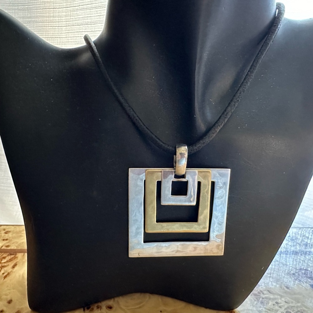 Vintage Robert Lee Morris Hammered Sterling Silver and Brass Pendant Necklace
